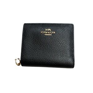 Coach Black Pebbled Leather Snap Wallet Gold C Charm